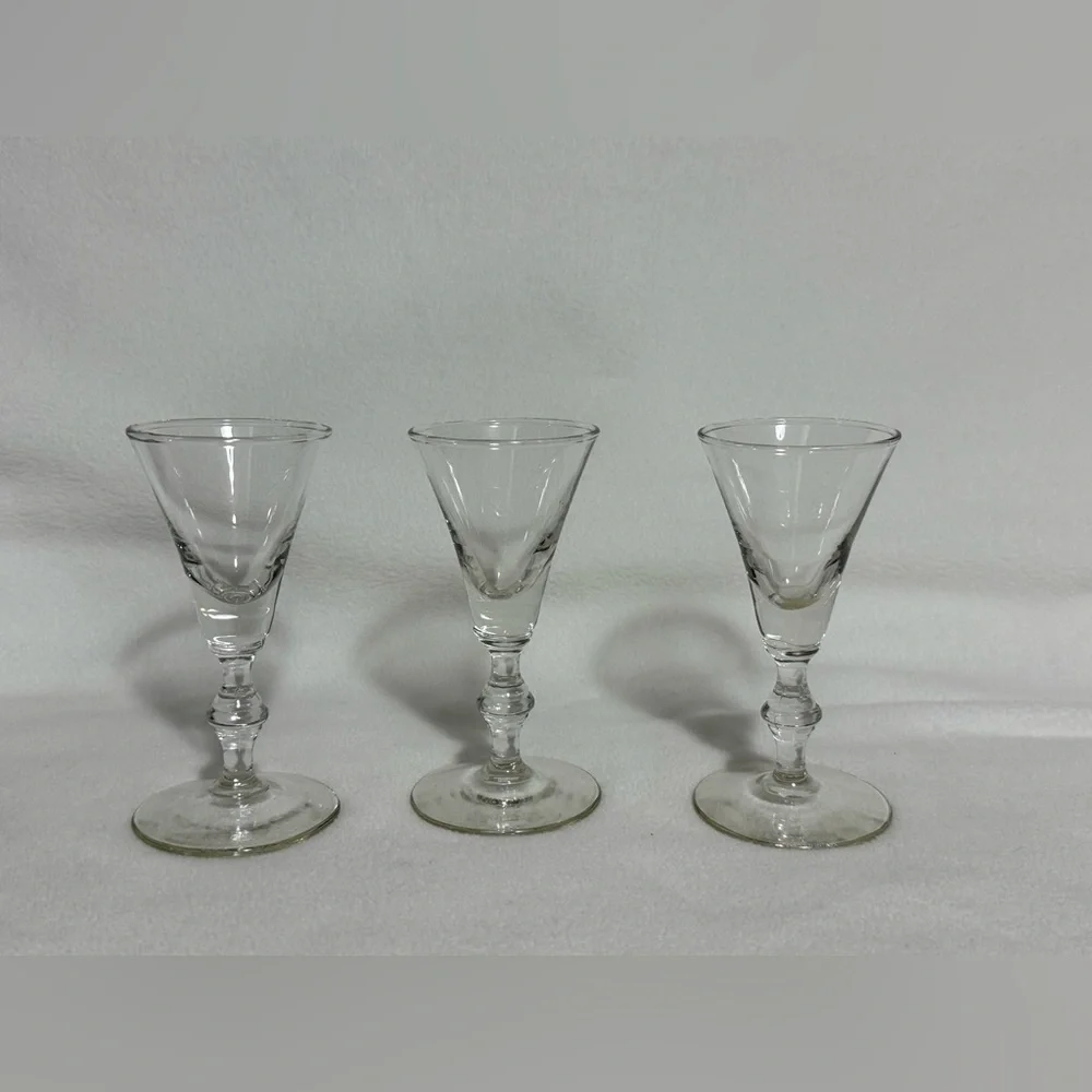 MCM Set of 3 Cordials/Mini Champagne Tasting Flutes Shot Glasses Clear Glass 5”
